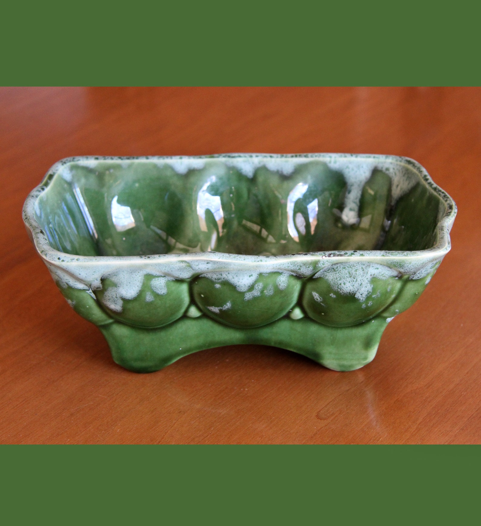 Vintage Pottery Planter Green Drip Glaze USA Etsy