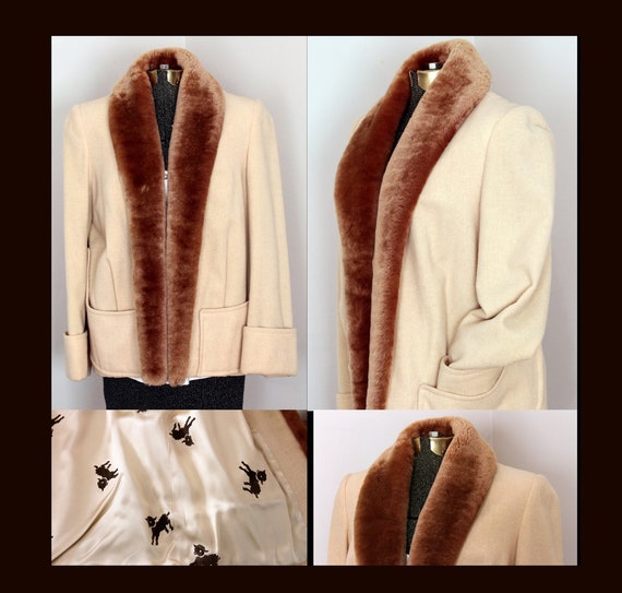 Vintage Lambs Wool Jacket with Fur Border/ Satin … - image 1