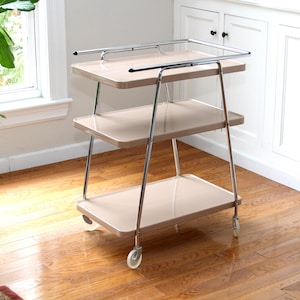 Mid Century Modern  Cosco 3 Tiered Metal Kitchen /Bar Cart with Chrome