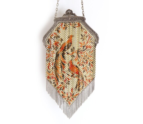 1920's Madalian Mesh Metal Flapper Purse Peacocks