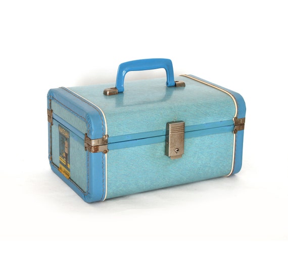 Vintage Travel Smart Blue Tweed Luggage Set Medium Suitcase 