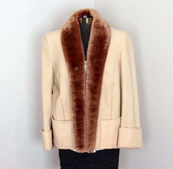 Vintage Lambs Wool Jacket with Fur Border/ Satin … - image 2