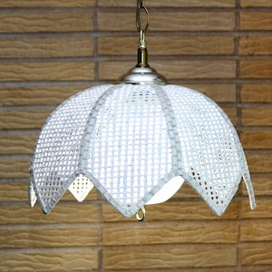 Vintage White Wicker Rattan Swag Light 1970&#39;s