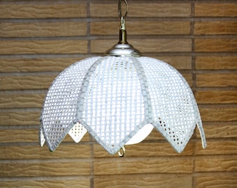 Vintage White Wicker Rattan Swag Light 1970's