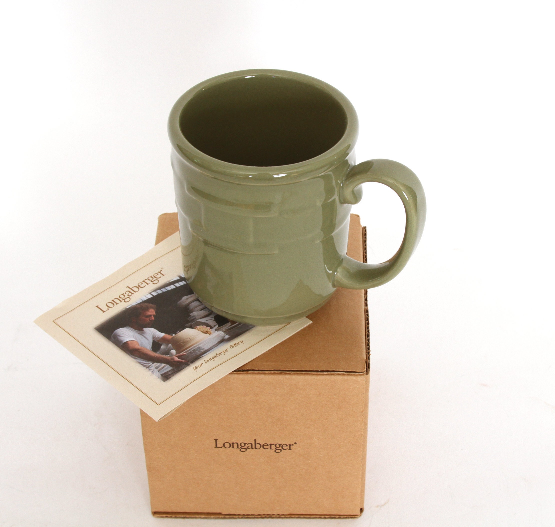 Longaberger RARE Sage Green Pottery Mug USA FREE SHIPPING!