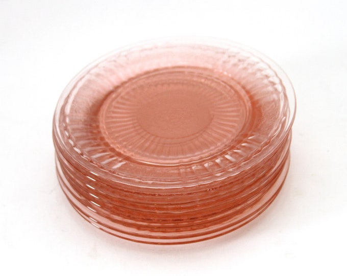 Mayfair Pink Depression Glass Open Rose Pattern Set of 8 Dessert Plates