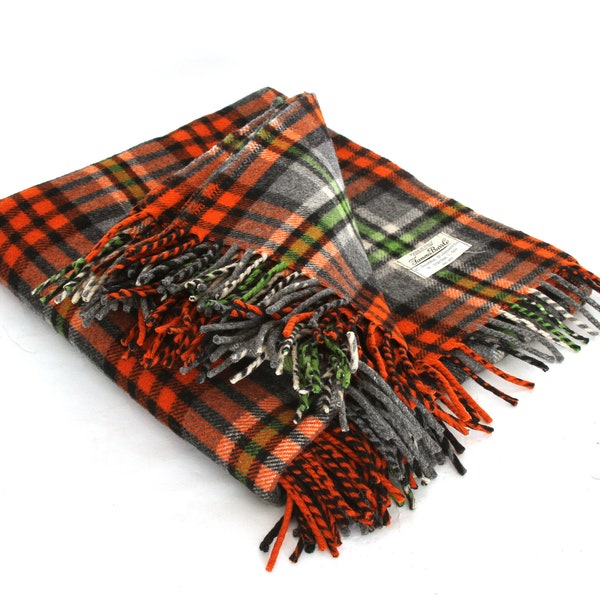 Vintage Plaid Wool Throw/Blanket with Fringe Made in Italy 54" x 50"