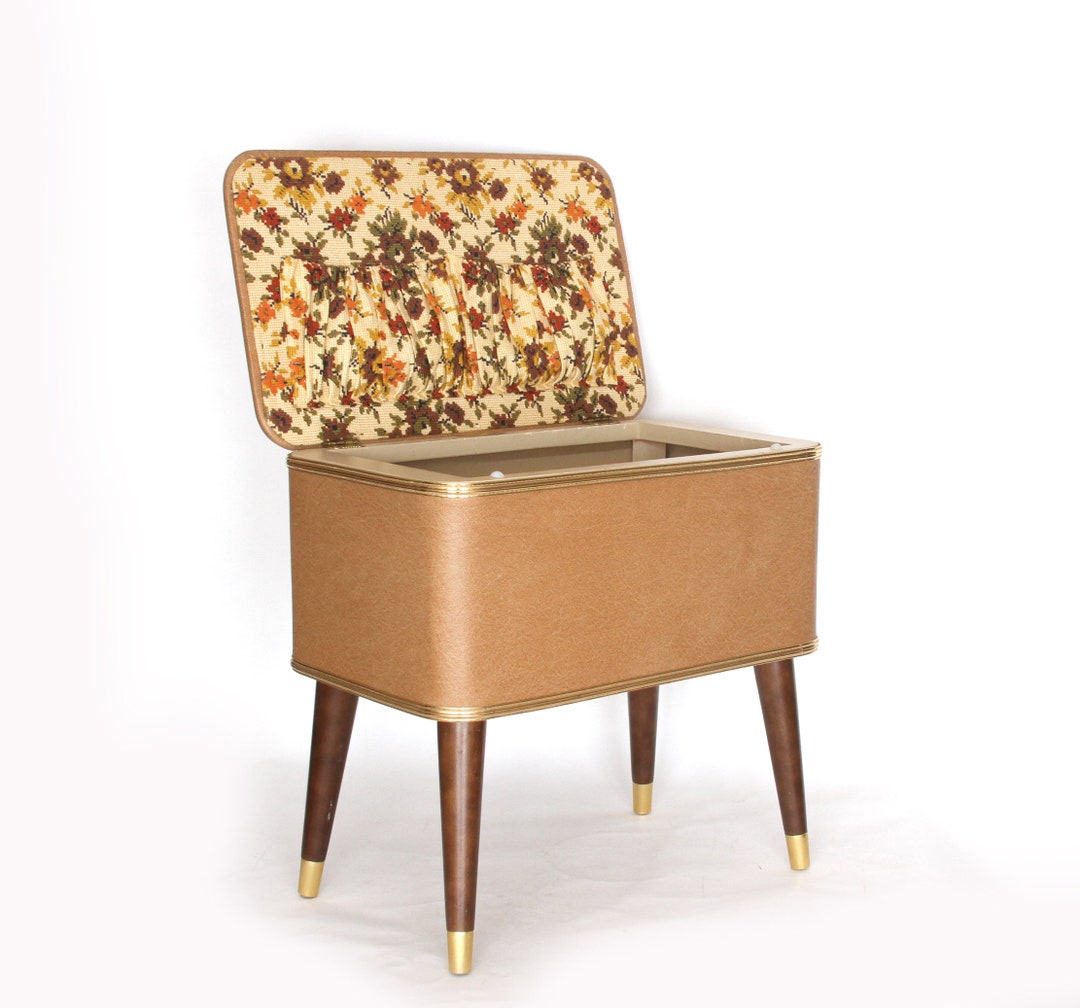 Vintage Sewing Storage Ottoman on Tapered Legs Hawkeye by Etsy