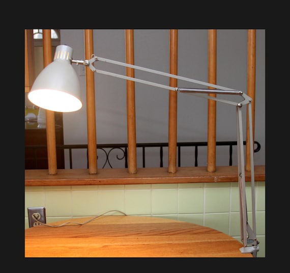 Vintage FOSTORIA Industrial Gray Metal Clamp On Light Architect Easel Adjustable Lamp