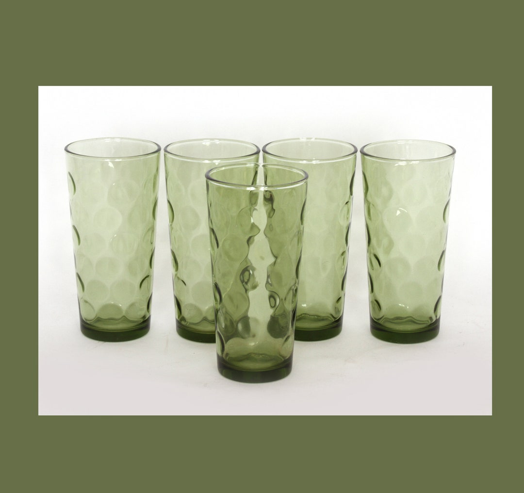 Vintage Avocado Green Glass Tumblers Set of 5 Hazel Atlas Etsy