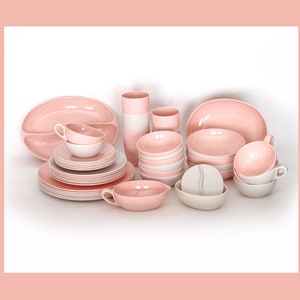MCM Pink & Gray Speckled Melmac Dinnerware Set 1950&#39;s Dailey Ware Like New! 44 Pieces