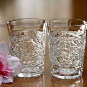 1950&#39;s Indiana Sandwich Glass Tiara Pattern Set of 4 Water Glasses 8oz