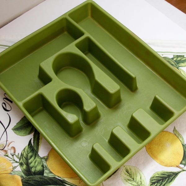 Vintage Olive Green Utensil Tray
