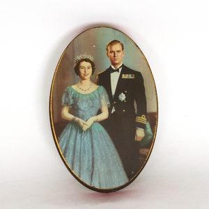 1953 Queen Elizabeth II & Prince Phillip Lg. Oval Biscuit Tin