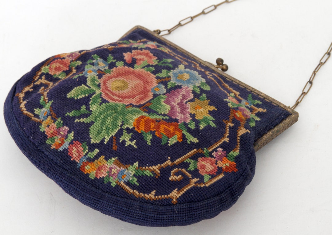 Antique 1900's Petit Point Needlepoint Victorian Purse With Mirror - Etsy