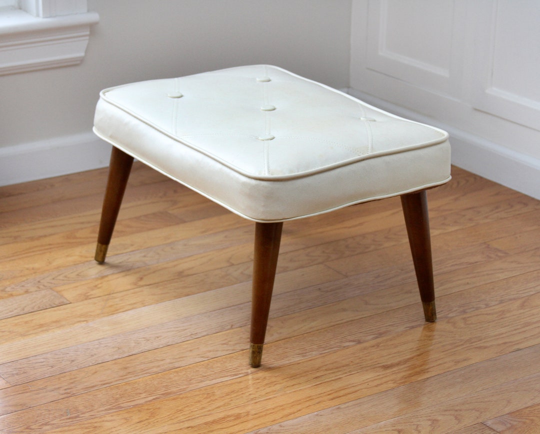 Mid Century Modern Footstool Ottoman With Tapered Legs Etsy