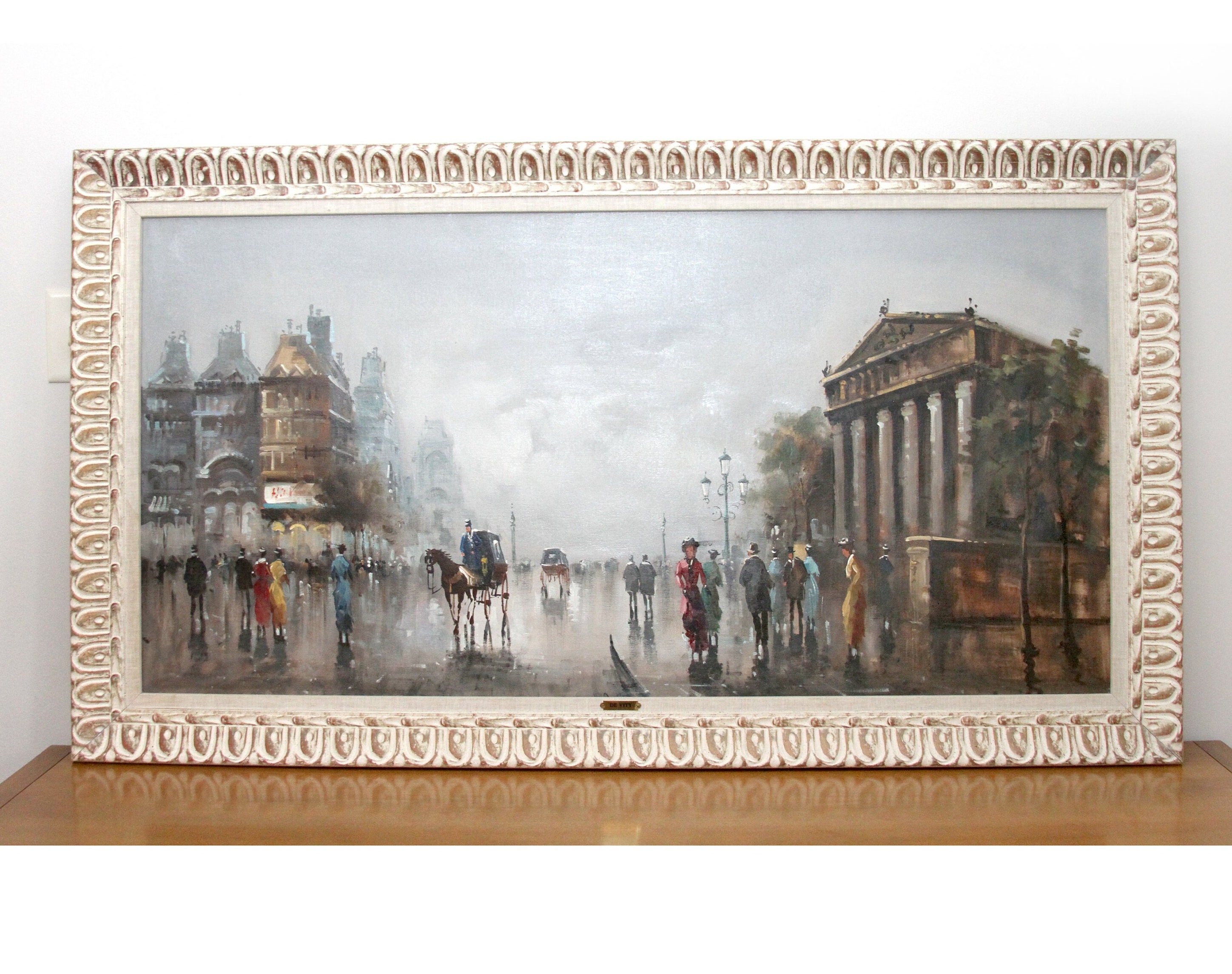 1962 Paris Street Scene Oil Painting Antonio Devity - Framed