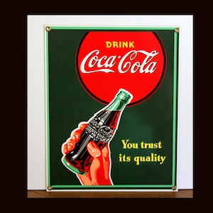 Vintage Ande Rooney Cola-Cola Porcelain Enamel Sign &quot;Drink Coca-Cola&quot; 9&quot;x 11&quot;