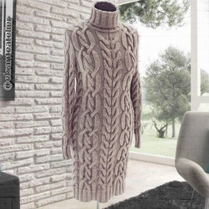 Turtleneck Sweater Dress - Cable Knit Handmade Sweater - Chunky Sweater - Cozy Warm Sweater - Fall Winter Women's Clothes