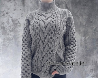 Cable Knit Oversize Turtleneck Sweater - Chunky Cozy Handmade Sweater - Warm Fall Winter Women's Sweater