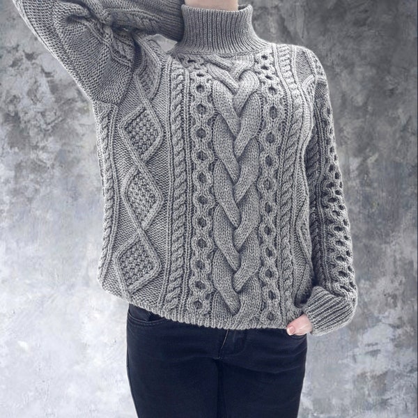 100% Qiviut Cable Knit Turtleneck Oversize Sweater - Knitted Handmade Sweater - Qiviut Sweater