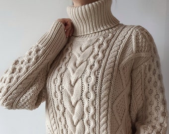 100% Cashmere Cable Knit Turtleneck Sweater