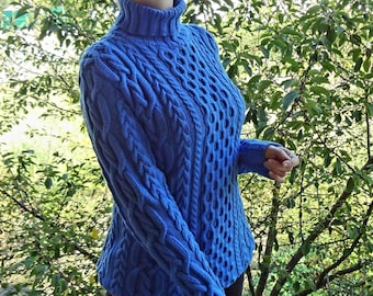 Cable Knit Merino Sweater - Handmade Knitted Turtleneck Sweater