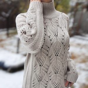 9-ply 100% Cashmere Lace Knit Sweater in Beige by Elsante Atelier