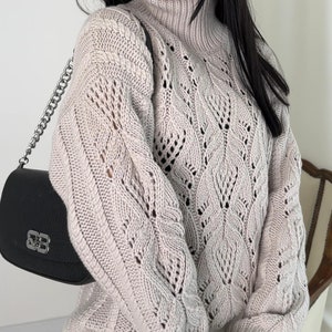 9-ply 100%  Cashmere Chunky Lace Knit Sweater by Elsante Atelier