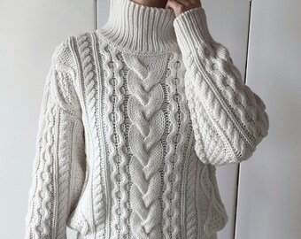 100% Cashmere Cable Knit Handmade Sweater by Elsante Atelier