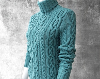 Cable Knit Turtleneck Sweater - Cozy Handmade Sweater - Fall Winter Women's Sweater - Soft Wool Sweater