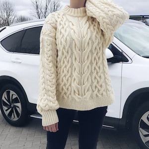 100% Cashmere Cable Knit Sweater - Knitted Cozy Handmade Sweater - Women&#39;s Winter Fall Sweater
