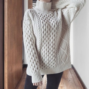 100% Cashmere Cable Knit Oversize Sweater - Thick Cashmere Handmade Sweater - Knitted Cashmere Women Sweater