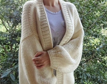 100% Cashmere Chunky Oversize Cardigan - Knitted Handmade Chunky Cardigan - Cashmere Women's Cardigan