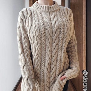 100% Cashmere Cable Knit Handmade Round Neck Sweater