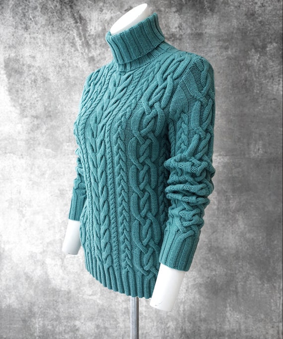Cable Knit Turtleneck Sweater Cozy Handmade Sweater Fall | Etsy