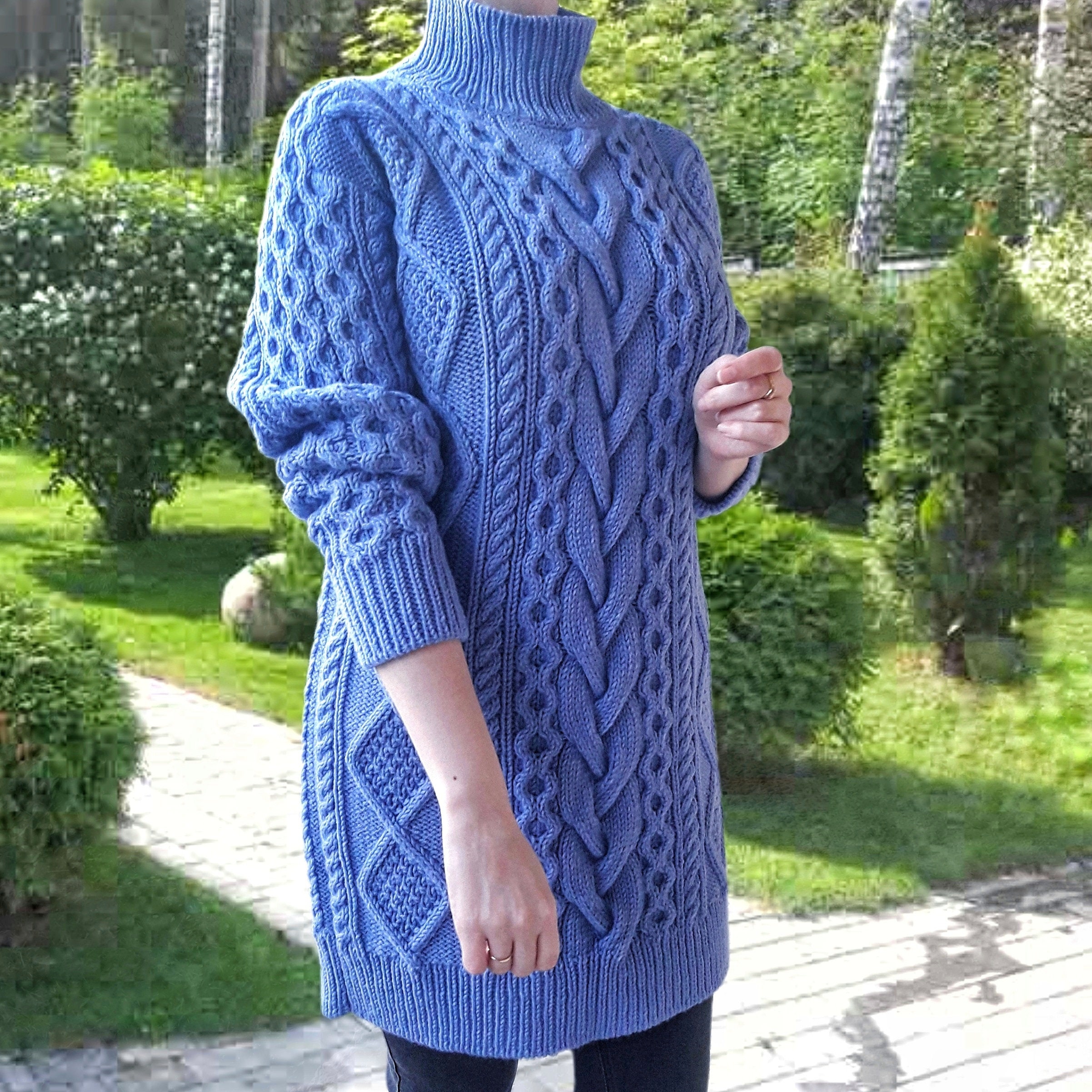 Cable Knit Oversize Sweater Dress Handmade Cozy Warm Long Sweater Fall