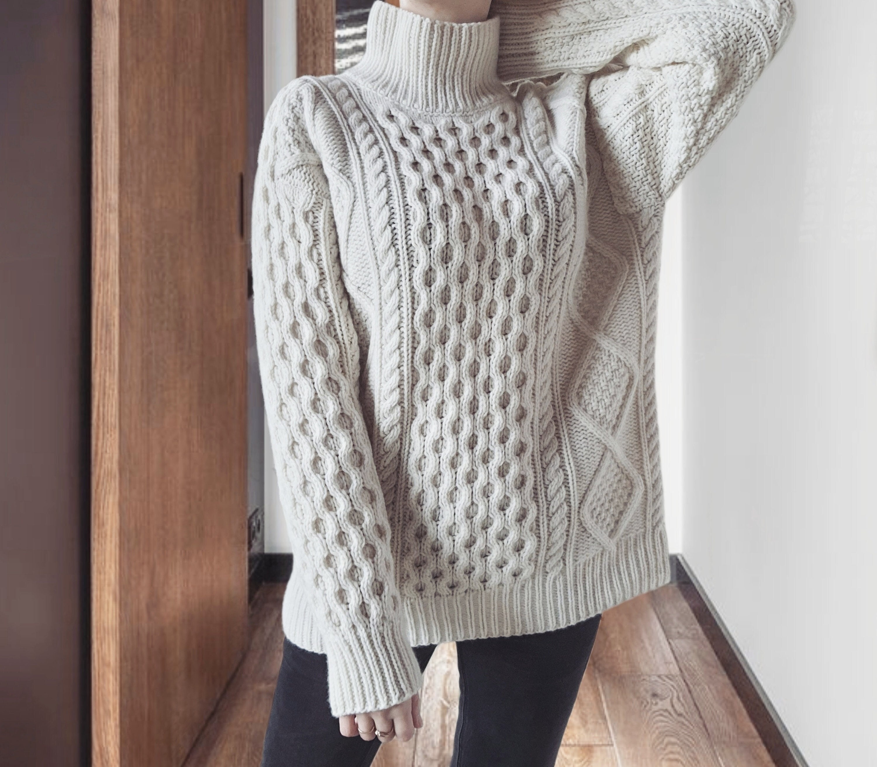100% Cashmere Cable Knit Oversize Sweater Thick Cashmere Handmade Sweater  Knitted Cashmere Women Sweater 