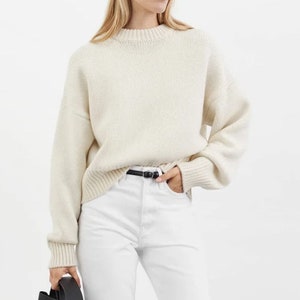 Custom Order. 100% Cashmere Crew Neck Jumper in Cream