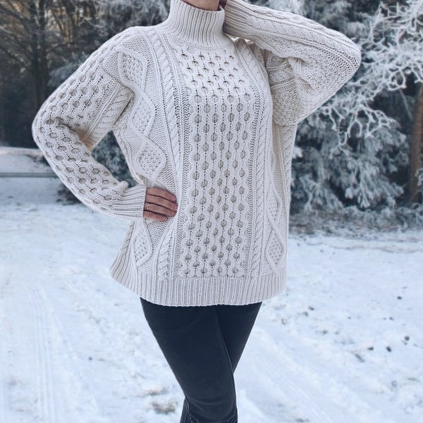 100% Cashmere Cable Knit Oversize Sweater - Knitted Handmade Cozy Warm Sweater