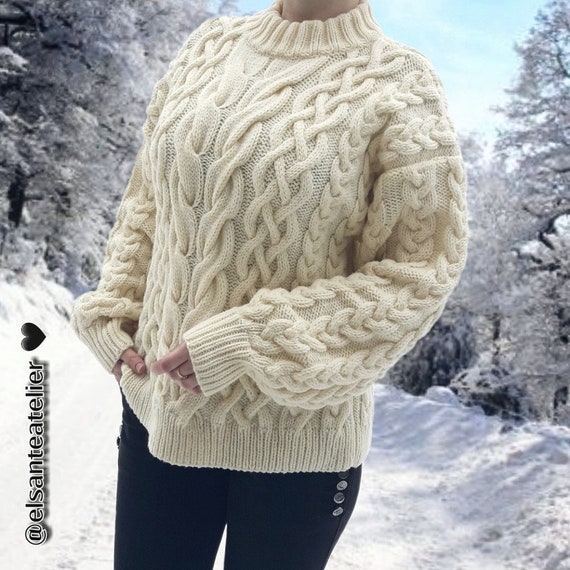 Amazing Merino Wool Knitted Sweater , Cable knit Sweater , Cozy Handmade Sweater , Women\u0027s Winter Fall Sweater