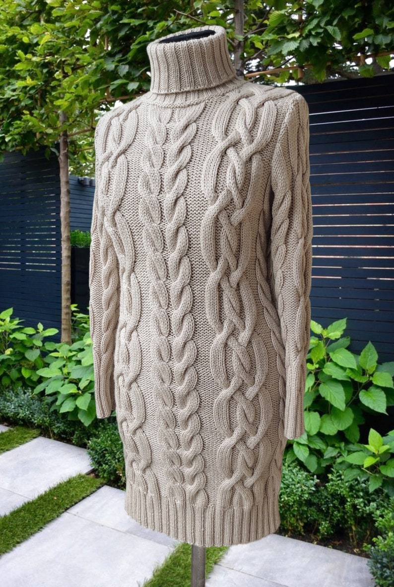 Cold Shoulder Cable Knit Turtleneck Sweater Dress
