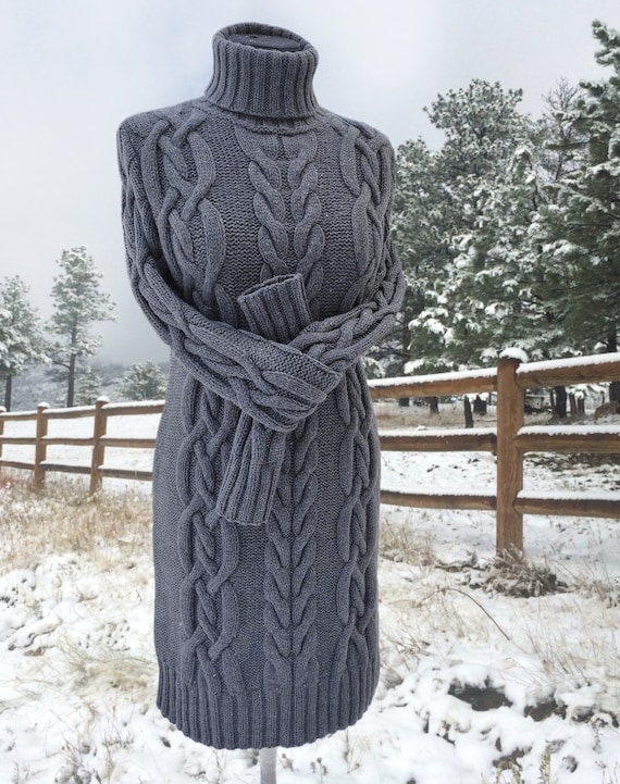 Cashmere Blend Cable Knit Turtleneck Sweater Dress - Etsy
