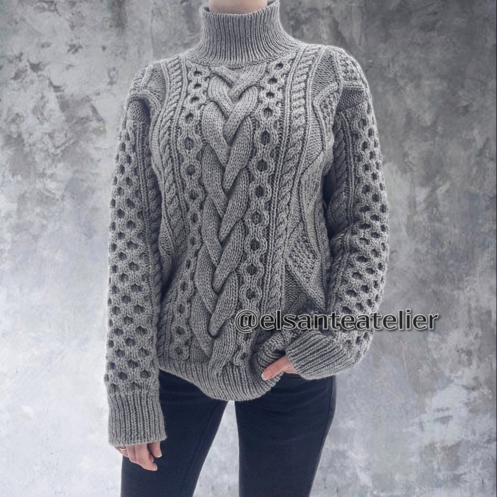 Cable Knit Oversize Turtleneck Sweater 