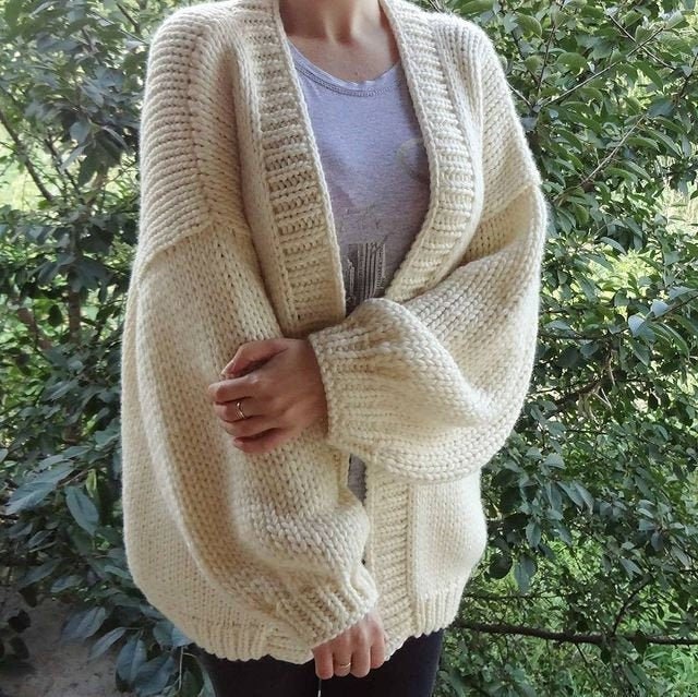 100% Cashmere Chunky Oversize Cardigan - Knitted Handmade