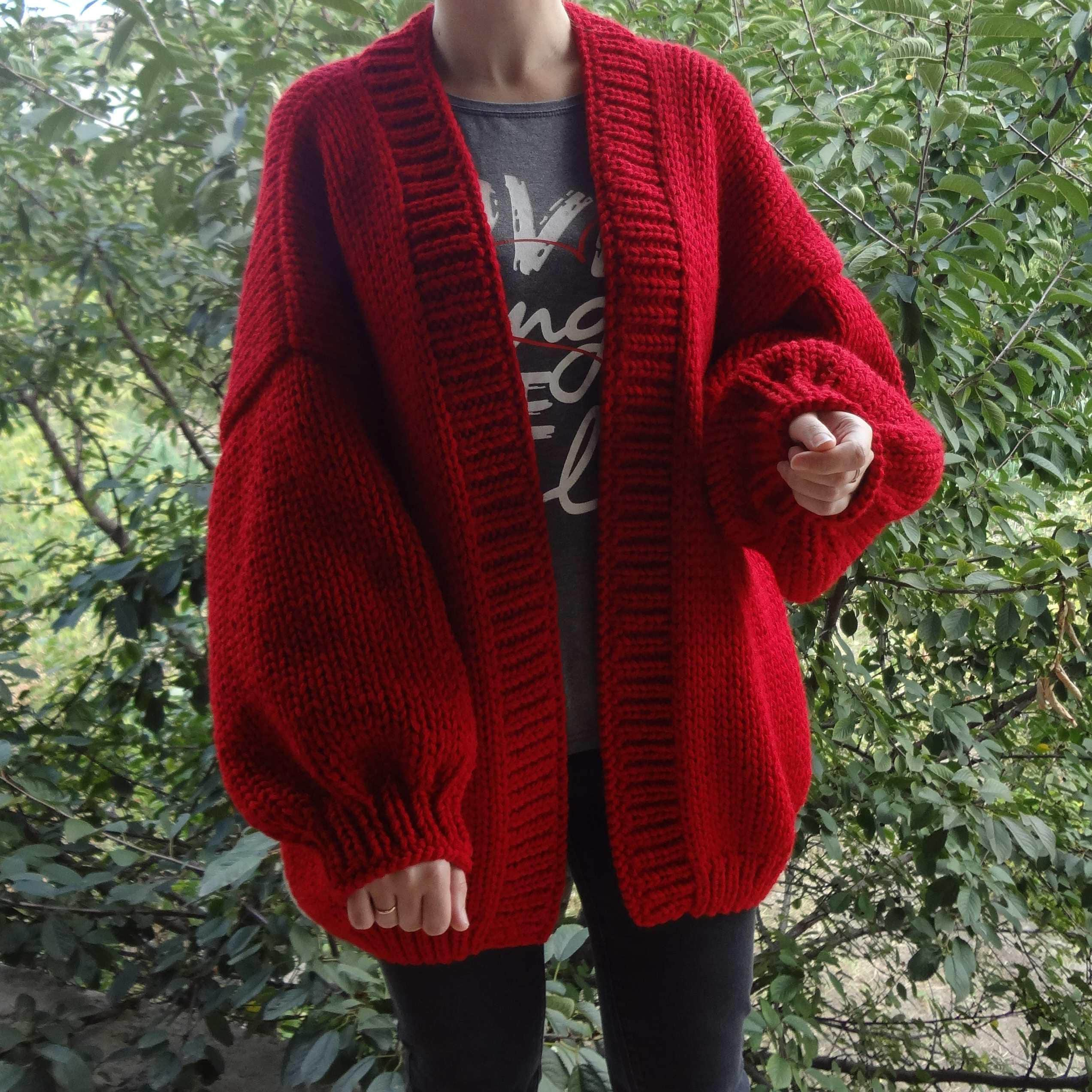 Chunky handmade cardigan - Cozy knitted cardigan - Warm red cardigan -  Women's oversized winter fall clothes