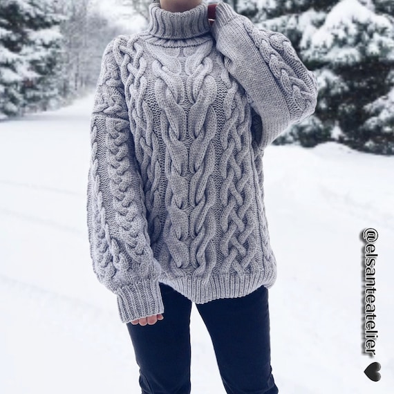 Chunky Cable Knit Turtleneck Sweater Cozy Warm Sweater Women's