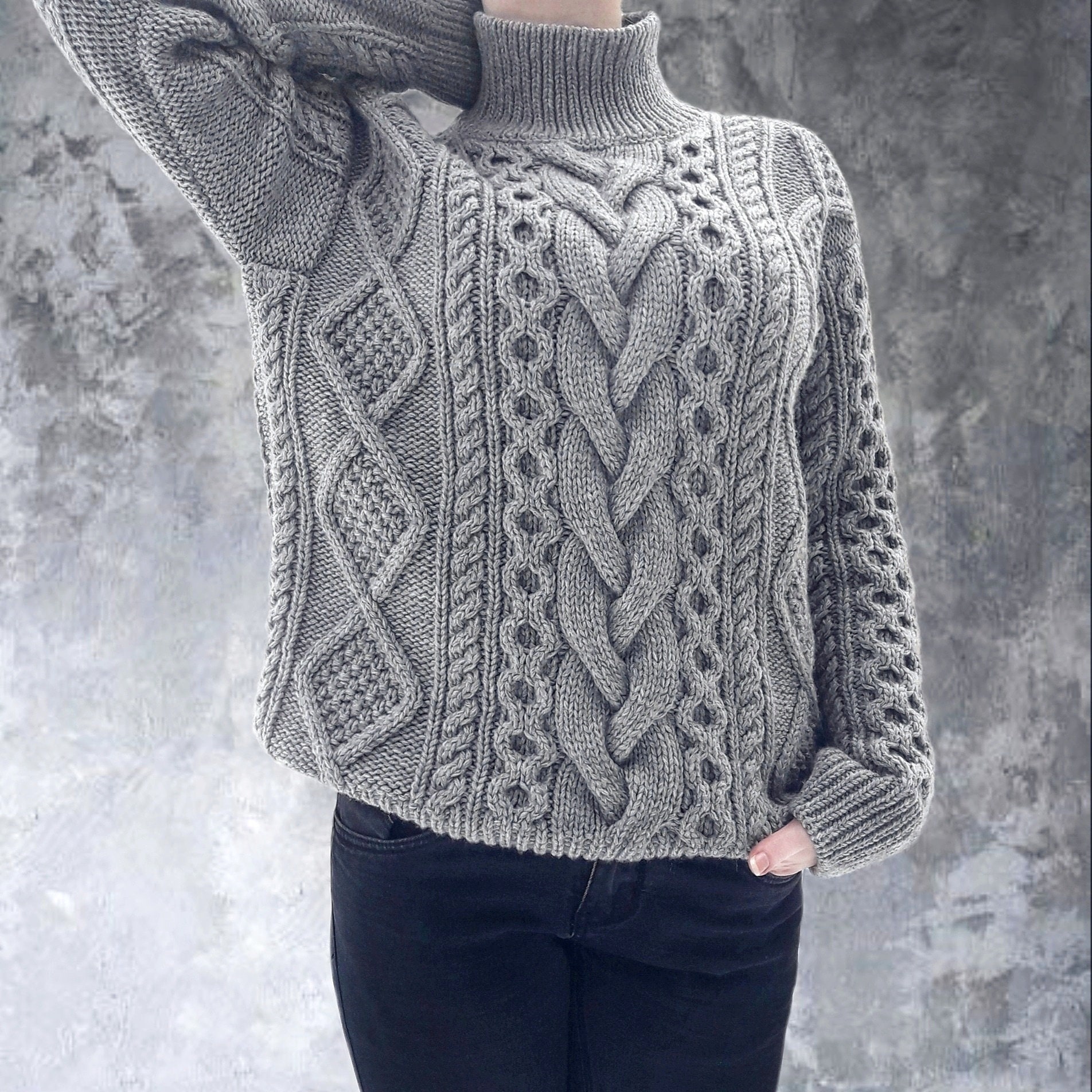 100 Qiviut Cable Knit Turtleneck Oversize Sweater Knitted Etsy Canada