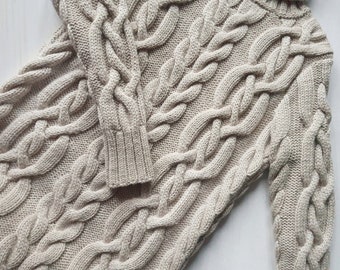 100% Merino Wool Cable Knit Turtleneck Sweater Dress - Etsy