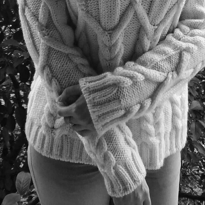 Chunky Cable Knit Sweater Cozy Handmade Sweater Warm White Etsy